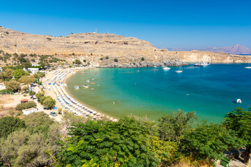 Fototapeta na wymiar beautiful beach in Lindos in Rhodes island in Greece