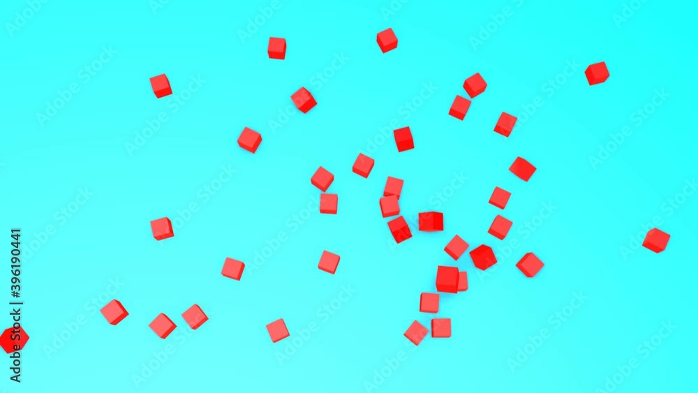 Aufkleber red three-dimensional cubes fall on a turquoise background. abstract splash. 3d render