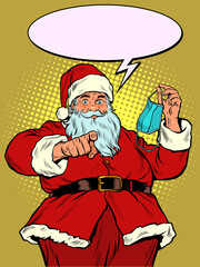 Santa Claus medical mask. Call to be healthy