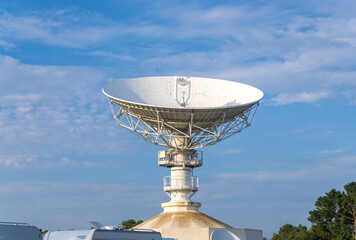 Cotes-d-Armor, France - August 24, 2019: Space telecommunications antenna in former France Telecom...