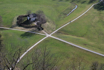 Building on the field crossroad