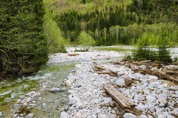 The river in the mountains top view.