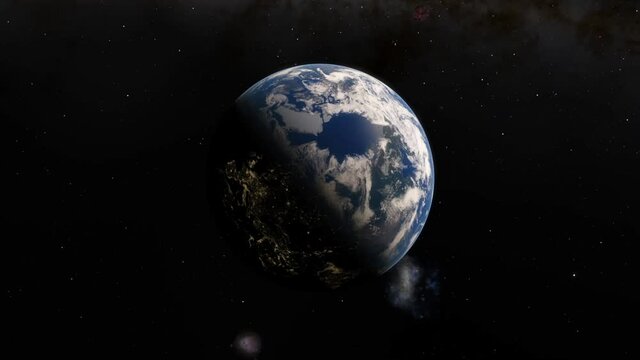 4K Animation of Earth globe spinning on satellite view on dark background. Global space exploration travel concept digitally generated image.Animation of Earth seen from space.