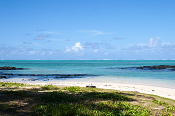 Mauritius island: Beach with turquoise lagoon, coral reef