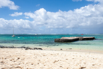 Mauritius island: Beach with turquoise lagoon, coral reef