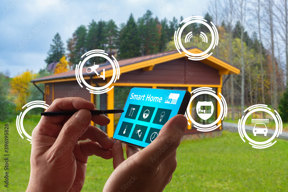 Poster manage your smart home from your smartphone. internet of things. home automation system technology. 
