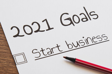 Obraz premium planner of goals and plans for 2021, a sheet of paper with the inscription start a business from to do list, motivation concept 