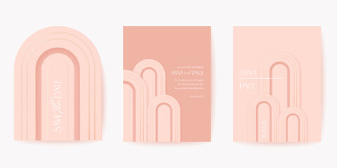 Art deco luxury card vector set. Modern minimal 3d geometric wedding invitation collection