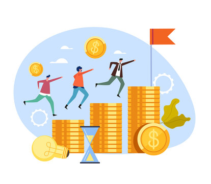 Business people office workers colleagues managers running and commit for best salary income job concept vector flat cartoon graphic design illustration