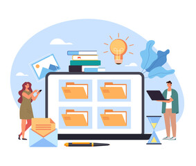 File folder documentation library personal database workplace cabinet organization management concept. Vector flat cartoon graphic design illustration