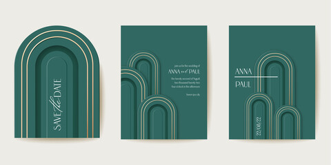 Art deco luxury card vector set. Modern minimal geometric wedding invitation collection