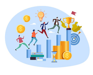 People office workers businessmen colleague character running and compete for money salary income work concept. Vector flat cartoon graphic design illustration