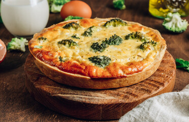 Traditional vegetable quiche with broccoli, eggs and cheese