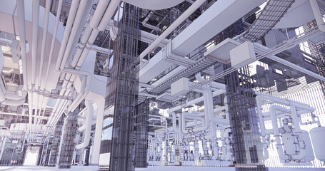 BIM model conceptual visualization of the utilities of the building