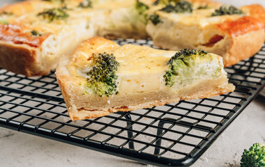 Traditional vegetable quiche with broccoli, eggs and cheese