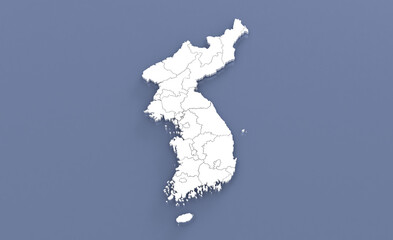 3d rendering map of the Korean Peninsula. south korea and north korea map.