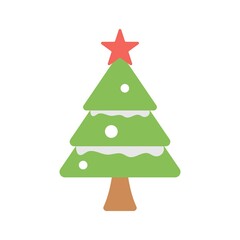 Christmas tree flat icon. Decorated Christmas tree vector illustration.