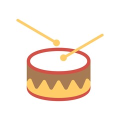 Drum sticks beating on snare drum, holiday celebration icon.