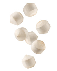 Falling young coconut, isolated on white background, clipping path, full depth of field