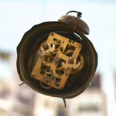 Gears of an old alarm clock