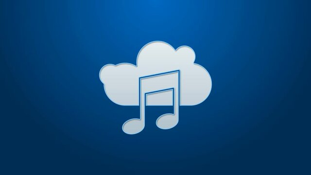 White line Music streaming service icon isolated on blue background. Sound cloud computing, online media streaming, song, audio wave. 4K Video motion graphic animation.