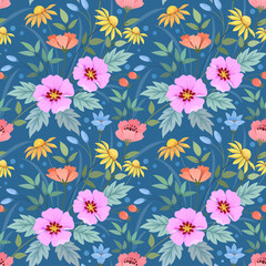 Colorful hand draw flowers seamless pattern for fabric textile wallpaper.