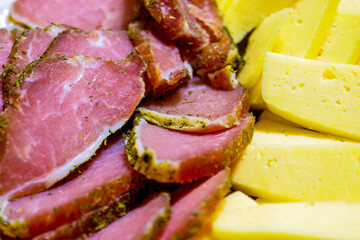 Beautiful sliced food arrangement close-up photo. Background