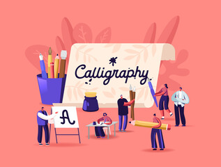 People Practicing in Spelling Lettering and Calligraphy. Characters Writing Letters, Script, Creative Hobby Recreation