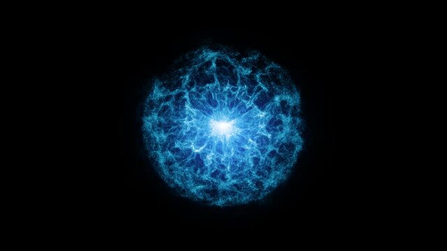 Energy Star Born From Particles Flares Up Brighter Gets Bigger. Blue Sci-Fi Flame
