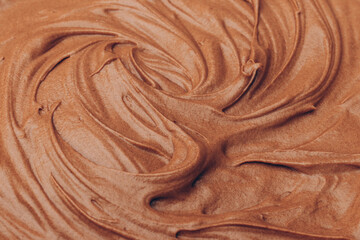 Cacao dough close-up. Macro shot. Liquid dough. Dough waves.