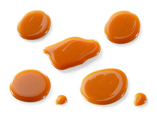 caramel drops abstract pattern close-up isolated on white background for food design 