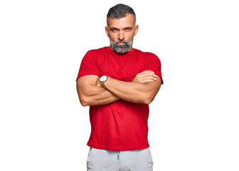 Middle age handsome man wearing casual clothes skeptic and nervous, disapproving expression on face...