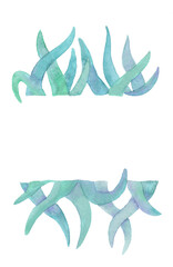 Hand-drawn watercolor leaves isolated boarder on white background.