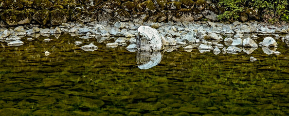 Water reflection, rock and river.