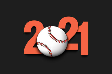 New Year numbers 2021 and baseball ball on an isolated background. Creative design pattern for greeting card, banner, poster, flyer, party invitation, calendar. Vector illustration