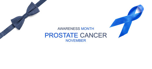 Blue ribbon cancer. Awareness prostate cancer of men health in November. Blue ribbon, fashion...