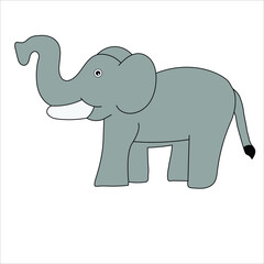 Elephant large cartoon mammal isolated on white. African bush or forest elephant and Asian elephant. Has large ears, concave back, wrinkled skin, sloping abdomen. Sticker for children. Vector
