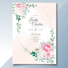 Beautiful floral and leaves wedding invitation card design