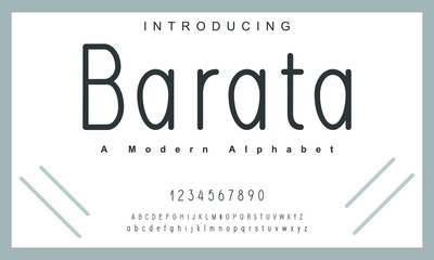 Barata font. Elegant alphabet letters font and number. Lettering Minimal Fashion Designs. Typography fonts regular uppercase and lowercase. vector illustration