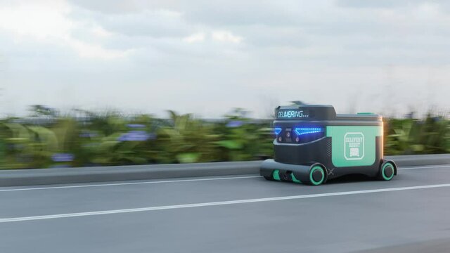 Delivery Robot Food delivery robots may serve homes in near future. AGV intelligent robot.