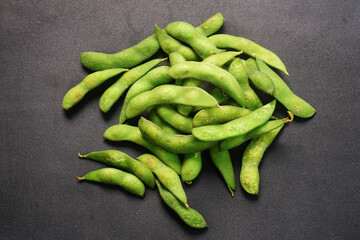 Ripe edamame on a black background