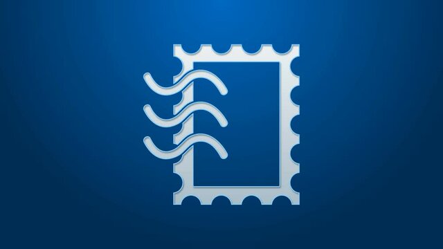 White line Postal stamp icon isolated on blue background. 4K Video motion graphic animation.