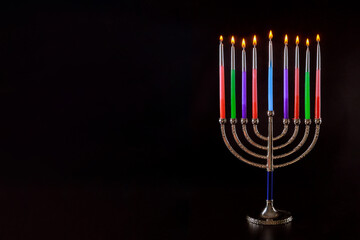 Hanukkah a burning menorah symbol of Judaism traditional holiday