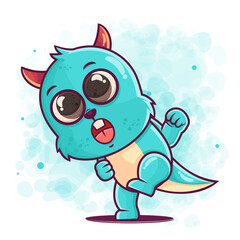 cute blue monster cartoon punch illustration