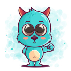 cute blue monster cartoon illustration