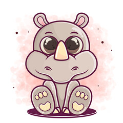 cute rhino cartoon sitting illustration