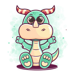 cute dragon cartoon funny illustration
