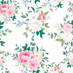 Beautiful floral and leaves seamless pattern design