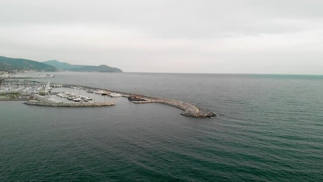Aerial view of Chiavari, Liguria, Italy. City landscape from drone at sunset