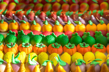 Portuguese sweets of various types and colors.